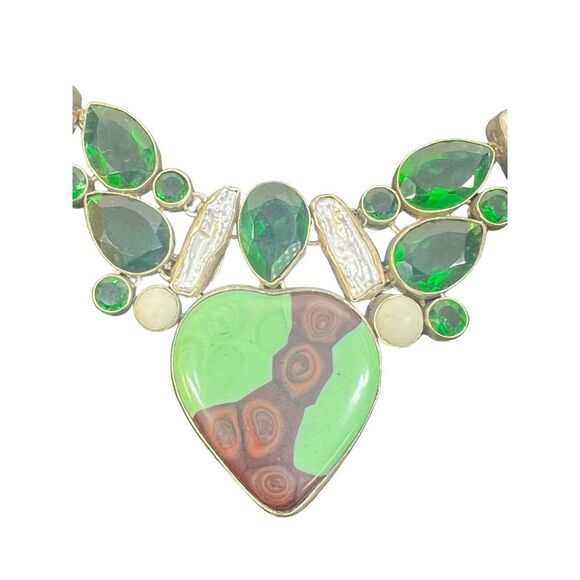 art multi gemstone crysophrase biwa pearl quartz sterling silver necklace 19.5" - Picture 3 of 13